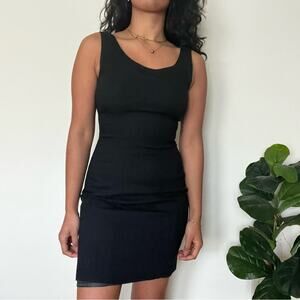 The Limited Vtg Black Wool Blend Mini Dress Sz 6 90s Classic Minimal LBD Scoop